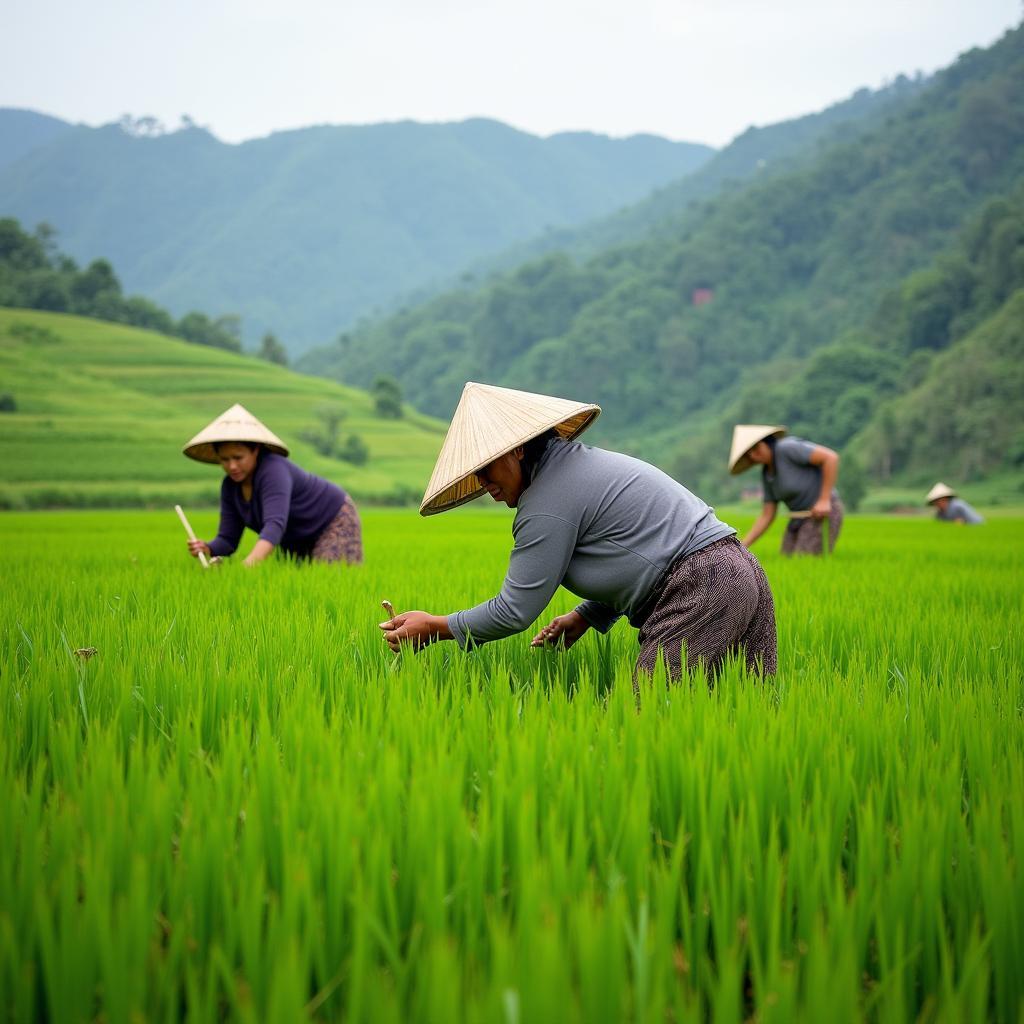Hình ảnh người dân Xã Liên Sơn, Tỉnh Lào Cai đang làm nông nghiệp trên cánh đồng xanh mướt